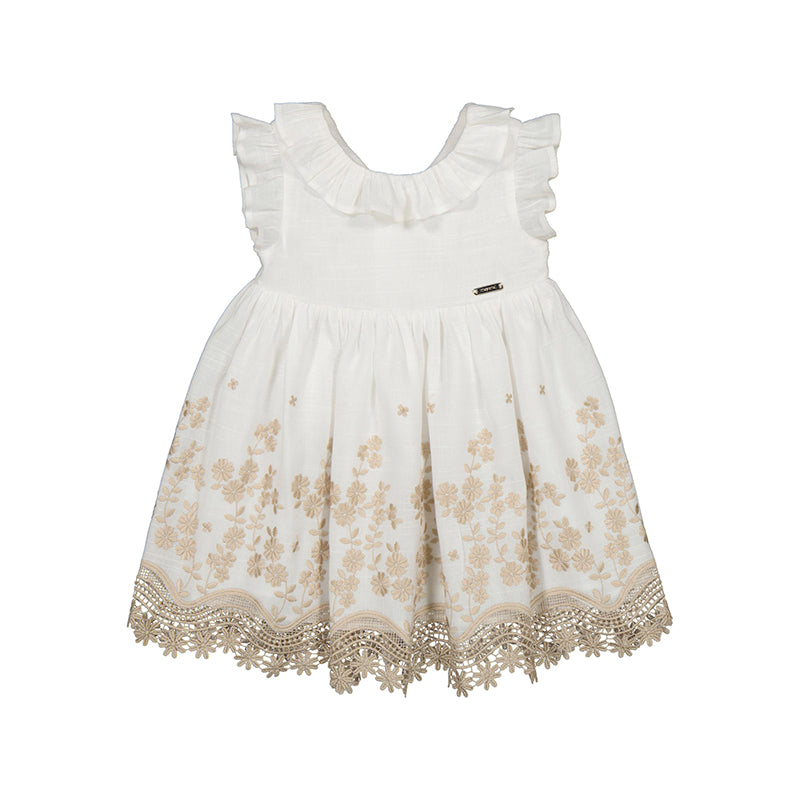 Mayoral 1955-77 White and Gold Embrodiery Dress (HE) Poppeas, LLC Mayoral 1955-77 White and Gold Embrodiery Dress (HE) Poppeas, LLC