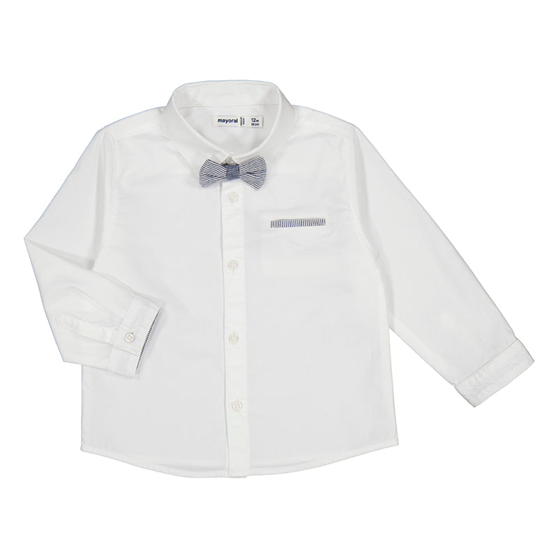 Mayoral 1116-10 White Long Sleeve Dress Shirt with Bow Tie