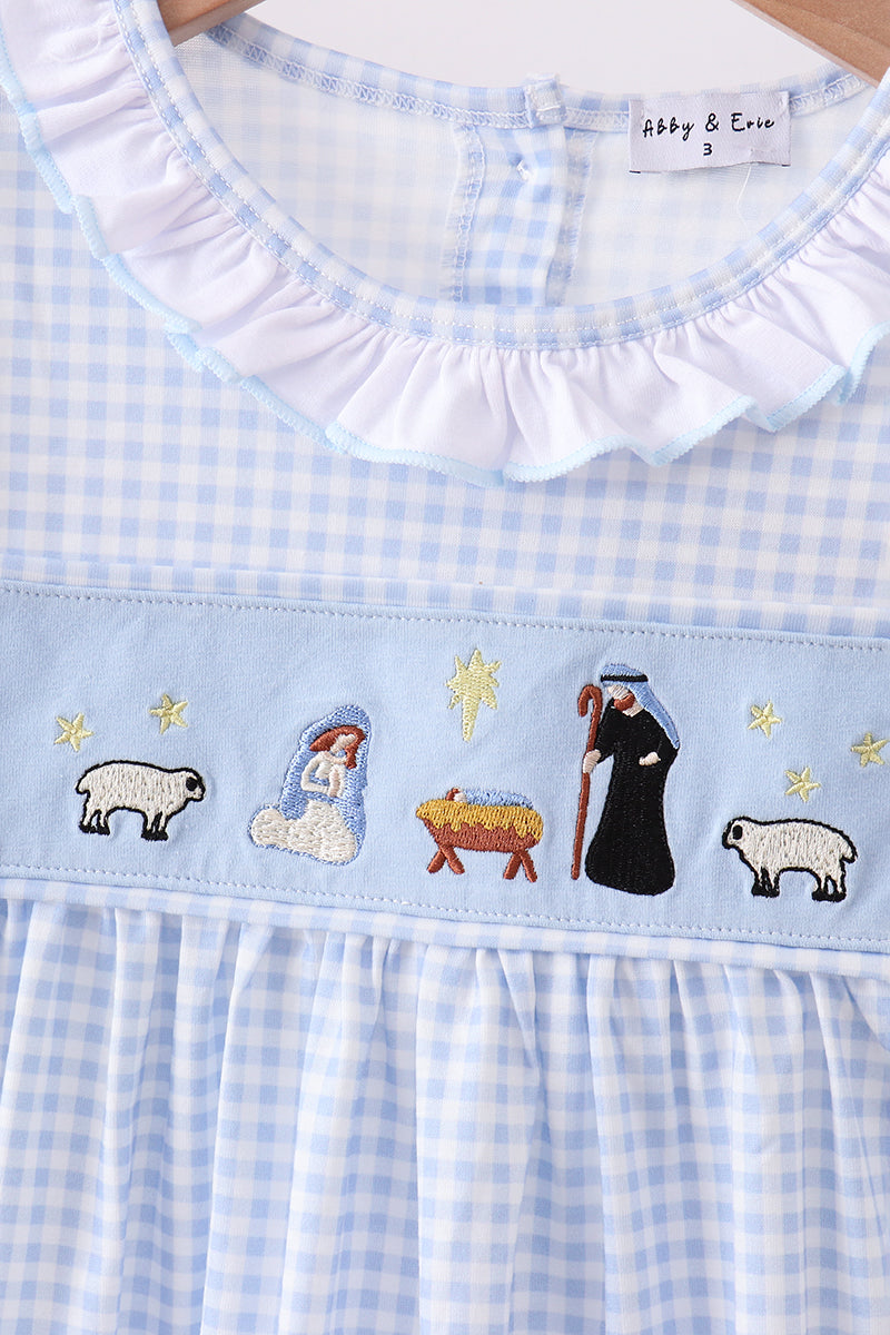 ABBY & EVIE Blue Nativity Embroidery Pants Set 112563