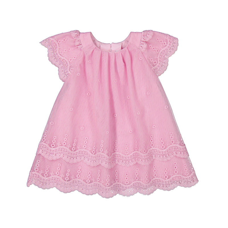 Mayoral-Younger Girls Pink Embroidered Tulle Dress