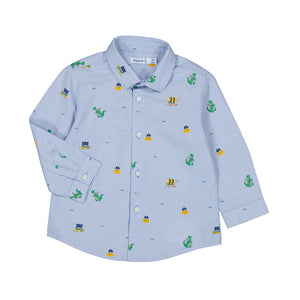Mayoral 2176 Light Blue Dinosaur Long Sleeve Shirt