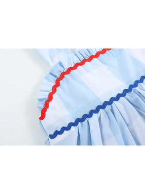Lil Cactus Blue Gingham Layered Sundress(STHE)