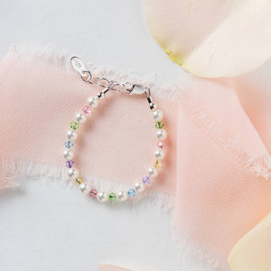 Sterling Silver Multi Crystal Pearl Baby & Kids Bracelet: Medium 1-5 Years