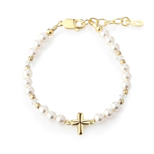 14K Gold-Plated Baby Cross Bracelet Baptism & Communion Gift: Medium 1-5 Years