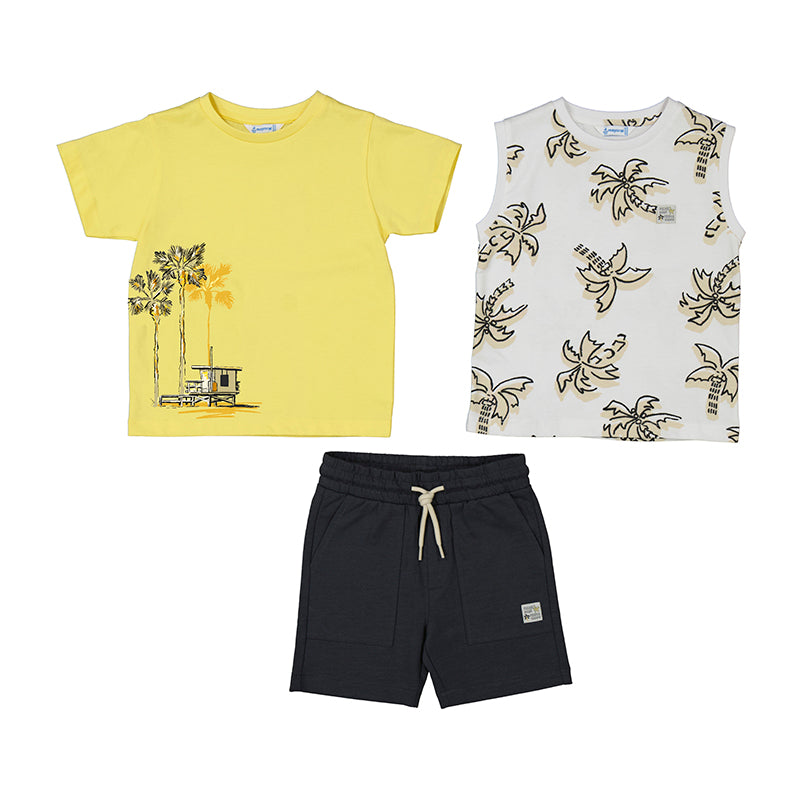 Mayoral 3606-091  Graphic Yellow 3 Piece Knit Short Set (STHE)