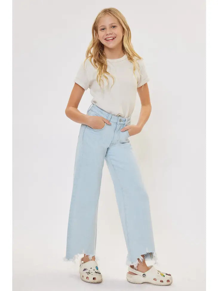 KanCan Girls YCWD50004L Kids High Rise Wide Leg Jeans Light Wash