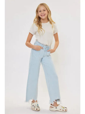 KanCan Girls YCWD50004L Kids High Rise Wide Leg Jeans Light Wash