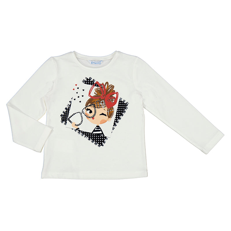 Mayoral 4005 Long Sleeve Girl with Glasses Knit Shirt (STHE)