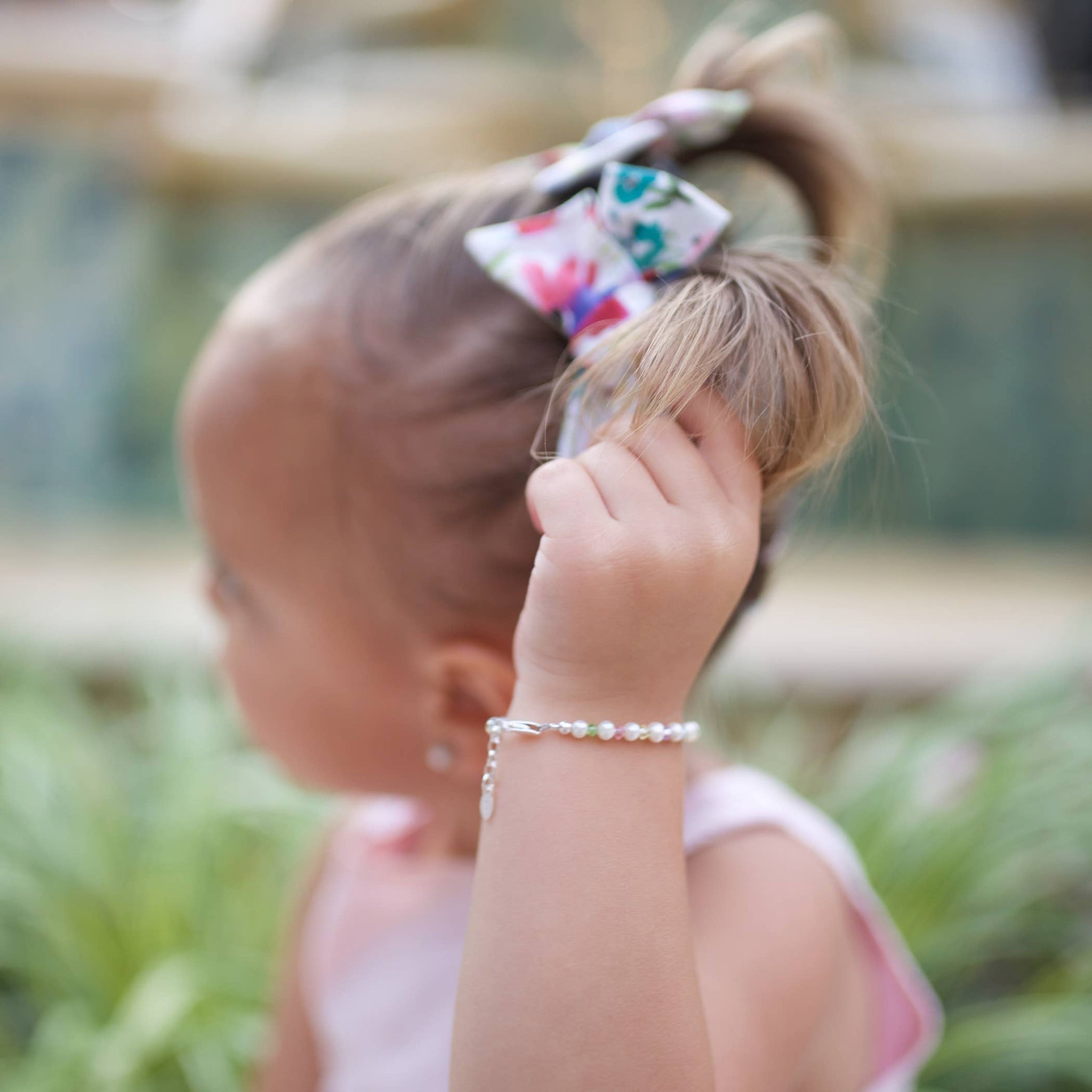 Sterling Silver Multi Crystal Pearl Baby & Kids Bracelet: Medium 1-5 Years