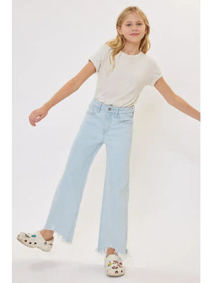 KanCan Girls YCWD50004L Kids High Rise Wide Leg Jeans Light Wash