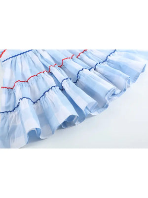 Lil Cactus Blue Gingham Layered Sundress(STHE)