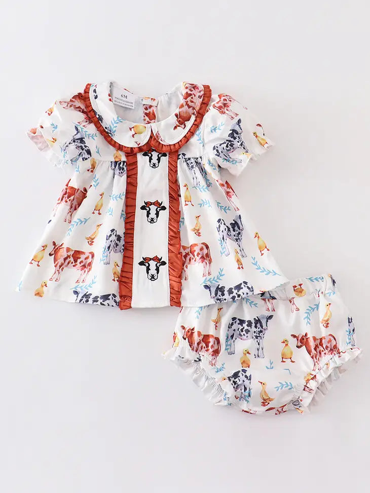 Honeydew OFG65143059 Cow Print Ruffle Baby Dress Set