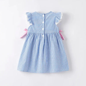 Auraquise Back To School Blue Stripes Pencil Applique Dress