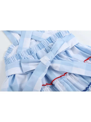 Lil Cactus Blue Gingham Layered Sundress(STHE)