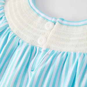 Auraquise Back To School Blue Stripes Apple Smocked Dress