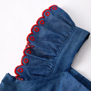 Auraquise Back To School Blue Apple Embroidered Dress (HE)