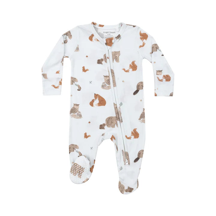 Angel Dear, Mixed Woodland Animals Blue- 2 Way Zipper Footie (STHE)