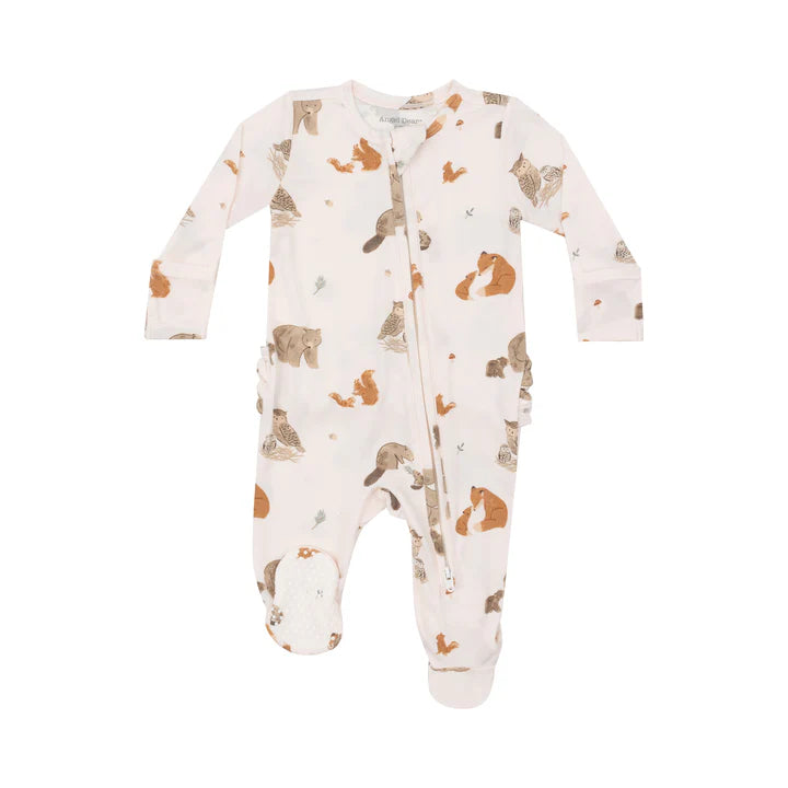 Angel Dear Mixed Woodland Animals Pink  2 way zipper ruffle footie (STHE)