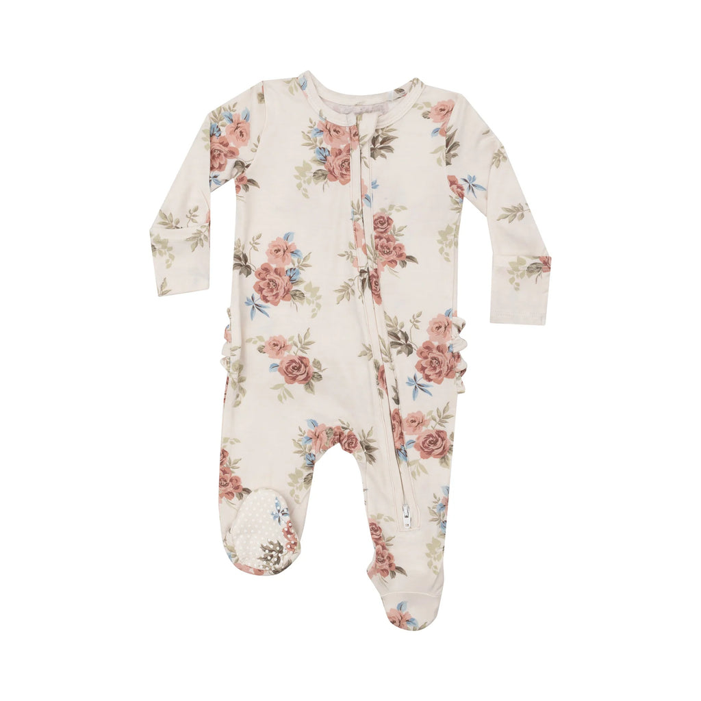 Romantic Roses- 2 Way Zipper Ruffle Back Footie
