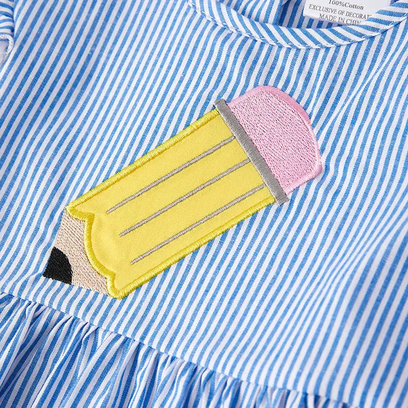 Auraquise Back To School Blue Stripes Pencil Applique Dress