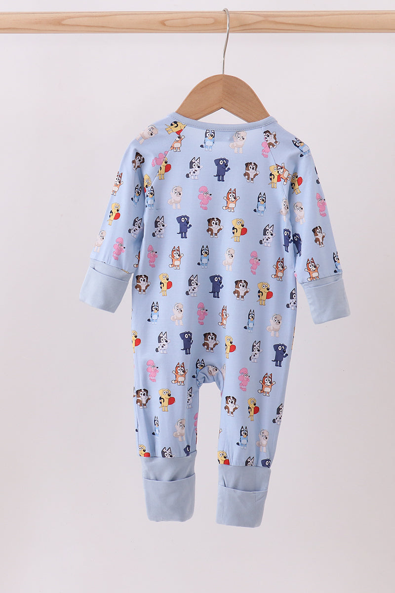 Abby & Evie Premium Blue Character Print Bamboo Romper 700738