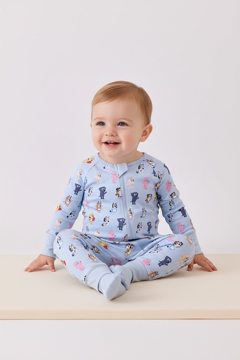 Abby & Evie Premium Blue Character Print Bamboo Romper 700738