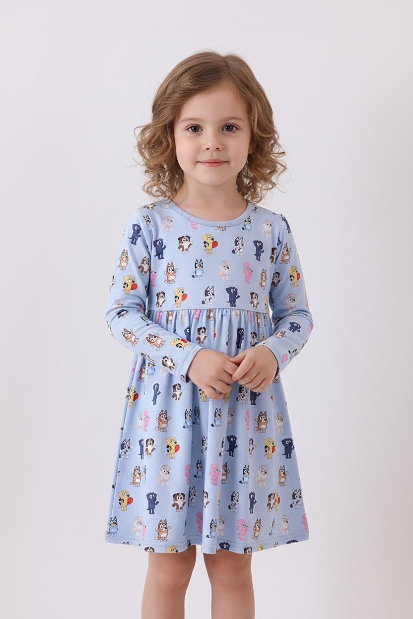 Abby & Evie Premium Premium Blue Character Print Bamboo Dress 700750