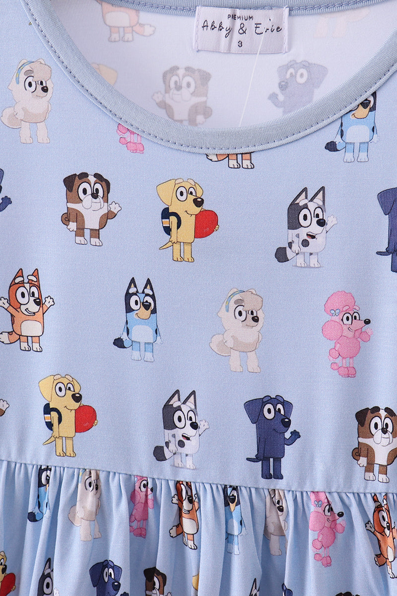 Abby & Evie Premium Premium Blue Character Print Bamboo Dress 700750