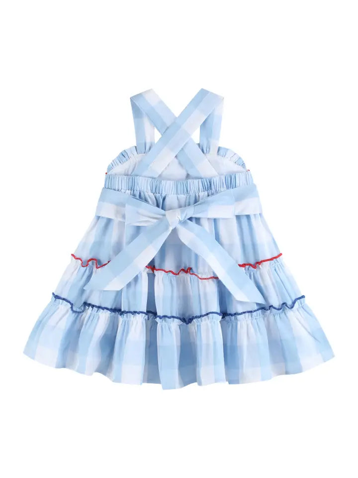 Lil Cactus Blue Gingham Layered Sundress(STHE)