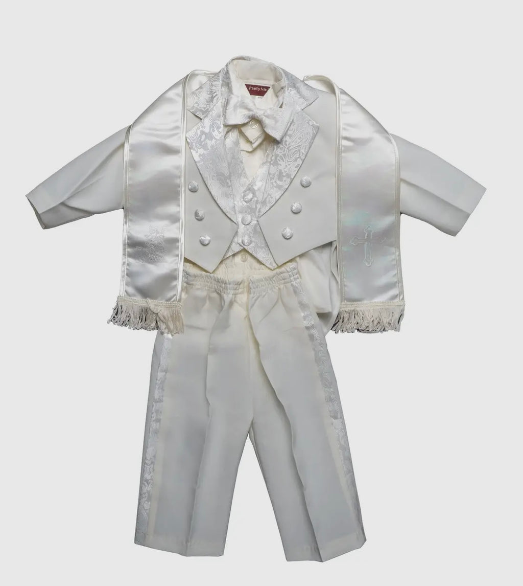 Isaac Mizrahi 156 White Christening Tux with Cross