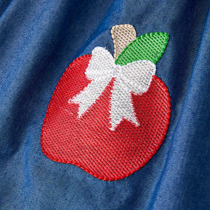 Auraquise Back To School Blue Apple Embroidered Dress (HE)