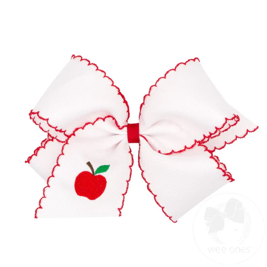 Wee One's 9929 King Grosgrain Hair Bow with Moonstitch Edges and Pumpkin or Apple Embroidery