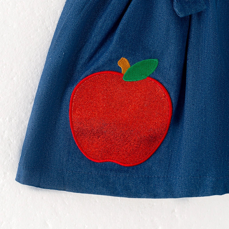 Auraquise Back To School Blue Apple Suspender Embroidered Dress(HE)