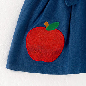 Auraquise Back To School Blue Apple Suspender Embroidered Dress(HE)