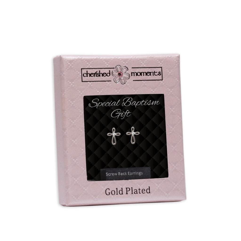 Cherished Moments Sterling Silver Infinity Cross Earrings for Baptism or Christening Gifts (HE)