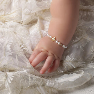 Cherished Moments Eve - 14K Gold-Plated Pearl Bracelet with Cross (HE)