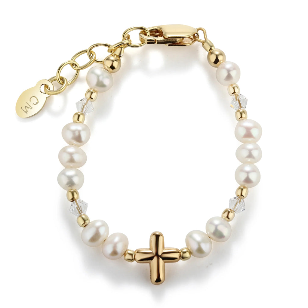 Cherished Moments Eve - 14K Gold-Plated Pearl Bracelet with Cross (HE)