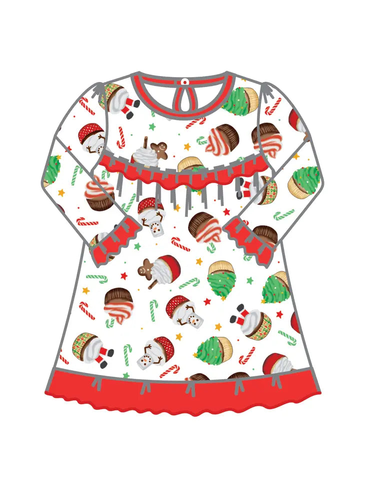 Magnolia Baby Festive Cupcake Red Printed Toddler Dress (STHE)