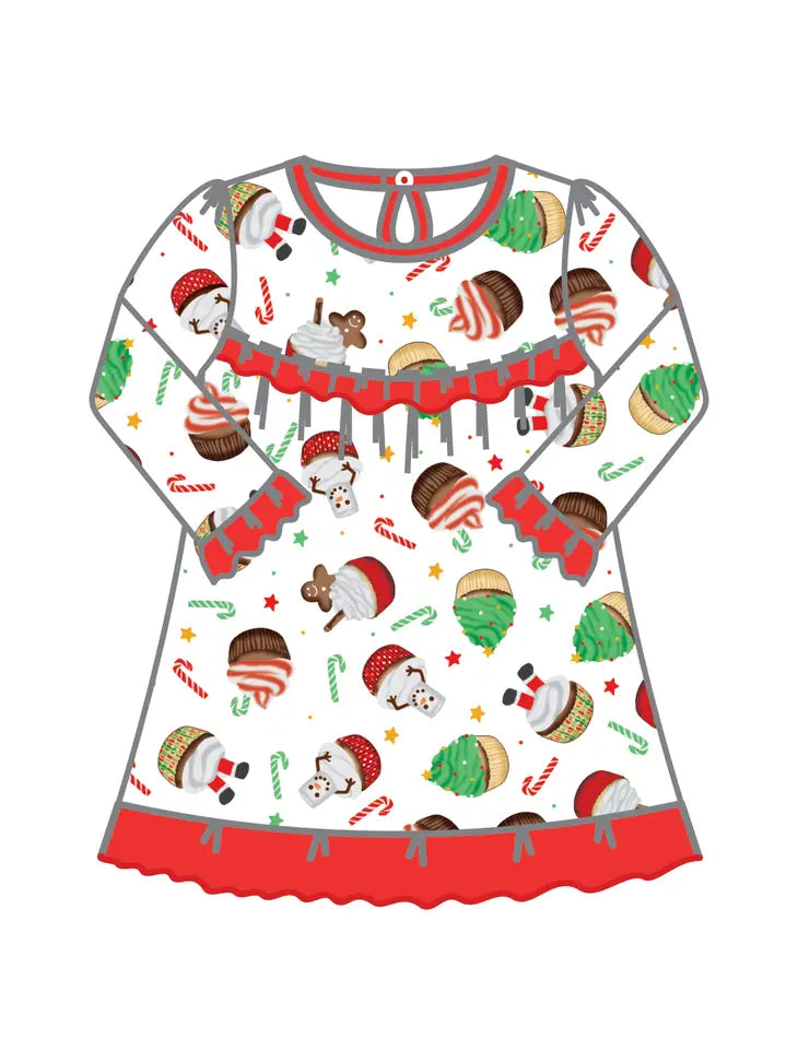 Magnolia Baby Festive Cupcake Red Printed Toddler Dress