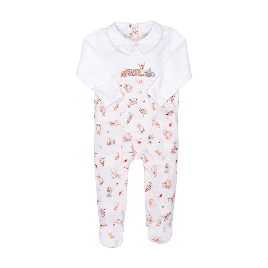 Wrendale Design 'LITTLE FOREST' WOODLAND ANIMAL PRINT SLEEPSUIT