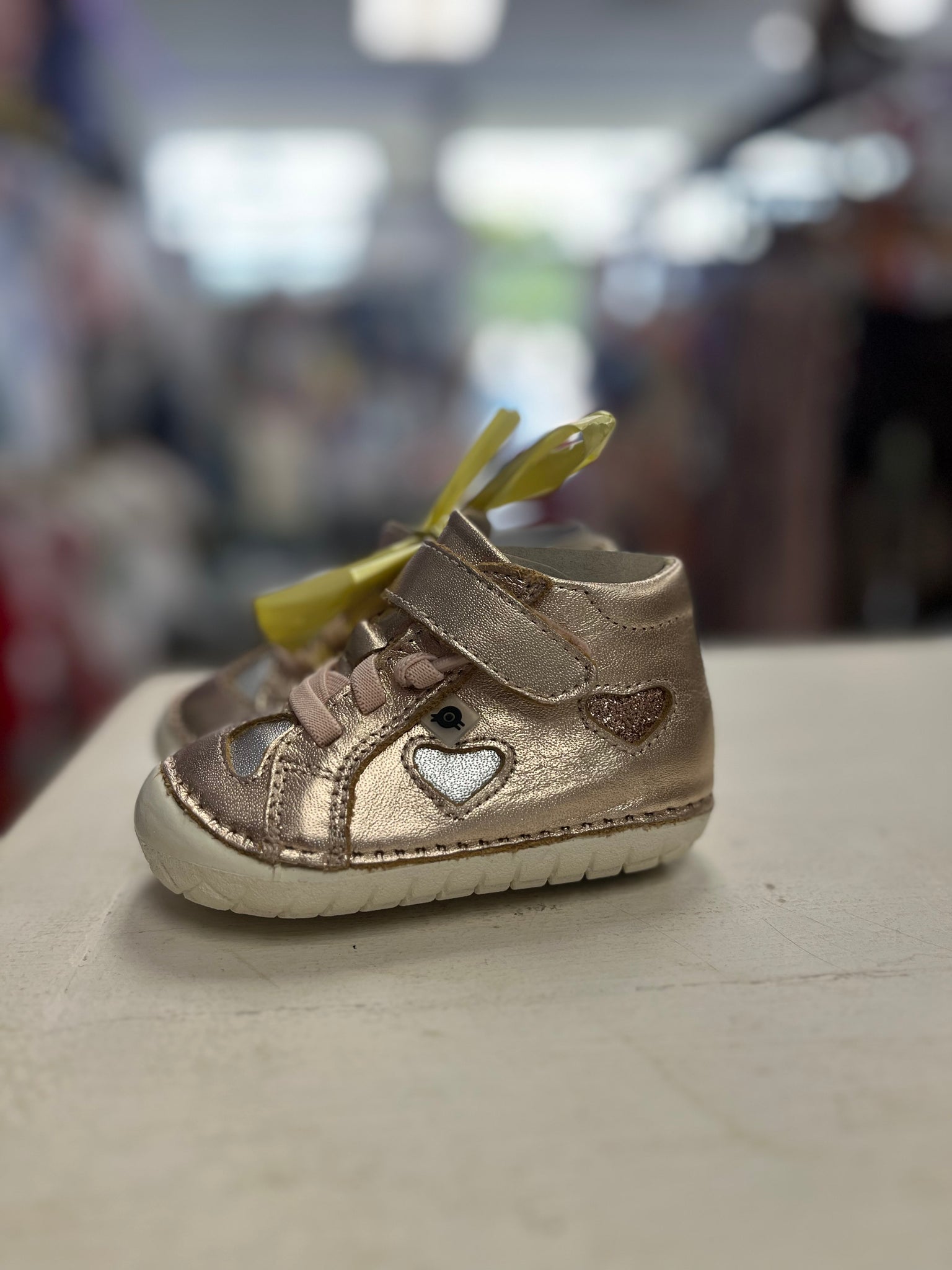 Old Soles Rose Gold/Silver Hearts High Top Sneaker with Velcro (STHE)