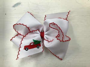 Wee Ones 1537 King Grosgrain Hair bow with Moonstitch Edge and Christmas Embroidery