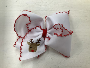 Wee Ones 1537 King Grosgrain Hair bow with Moonstitch Edge and Christmas Embroidery