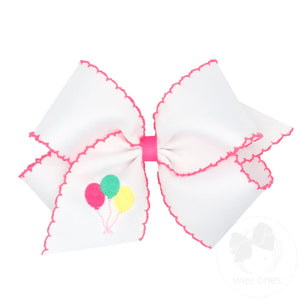 Wee Ones King Grosgrain Hair Bow with Moonstitch Edge and Birthday Girl Balloon or Present Embroidery
