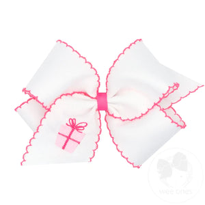 Wee Ones King Grosgrain Hair Bow with Moonstitch Edge and Birthday Girl Balloon or Present Embroidery
