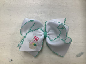 Wee Ones King White Grosgrain Girls Hair Bow with Moonstitch Edge and Easter Embroidery