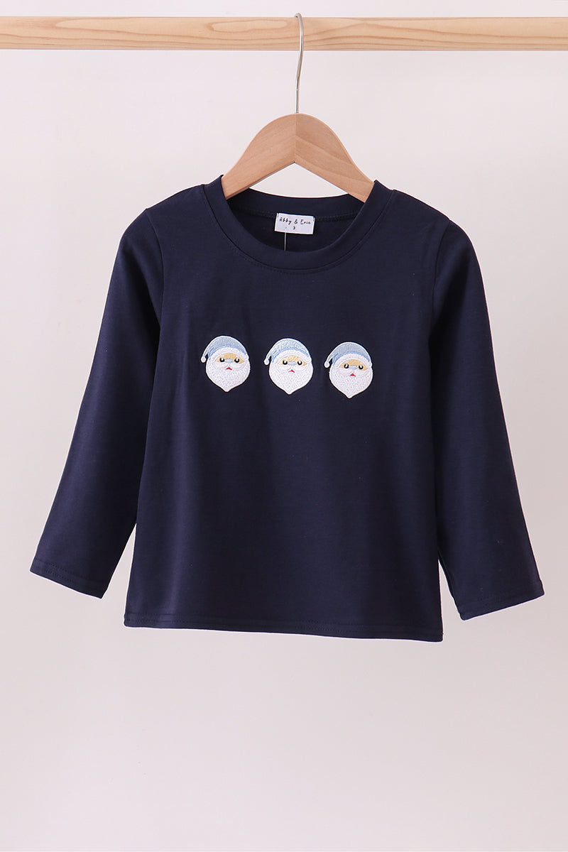 Abby & Evie Navy Santa Claus Embroidery Top