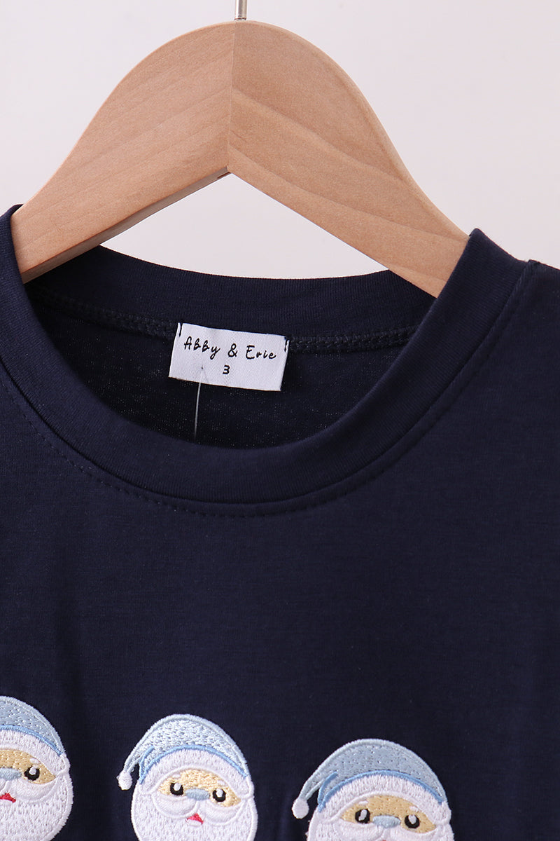 Abby & Evie Navy Santa Claus Embroidery Top