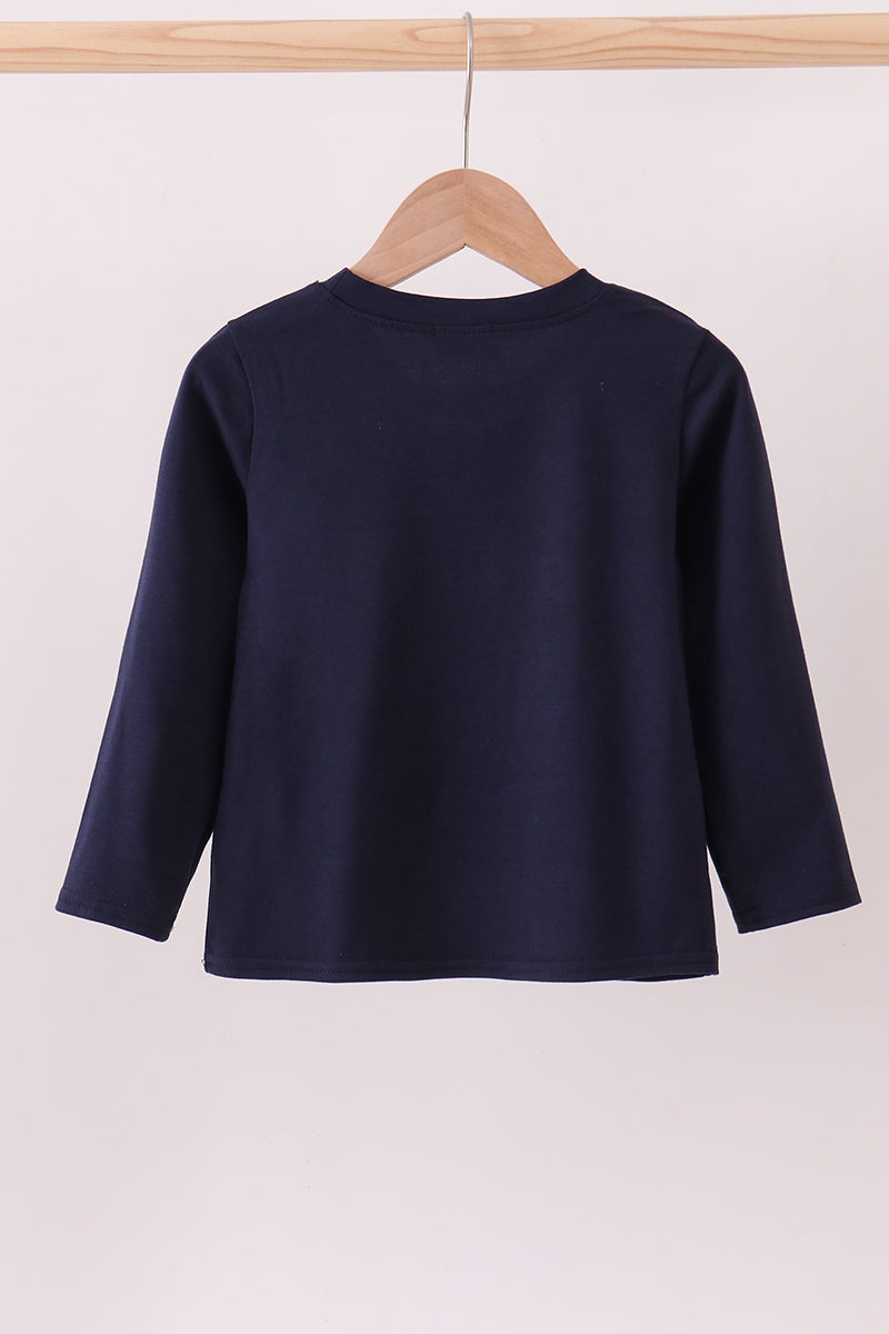 Abby & Evie Navy Santa Claus Embroidery Top