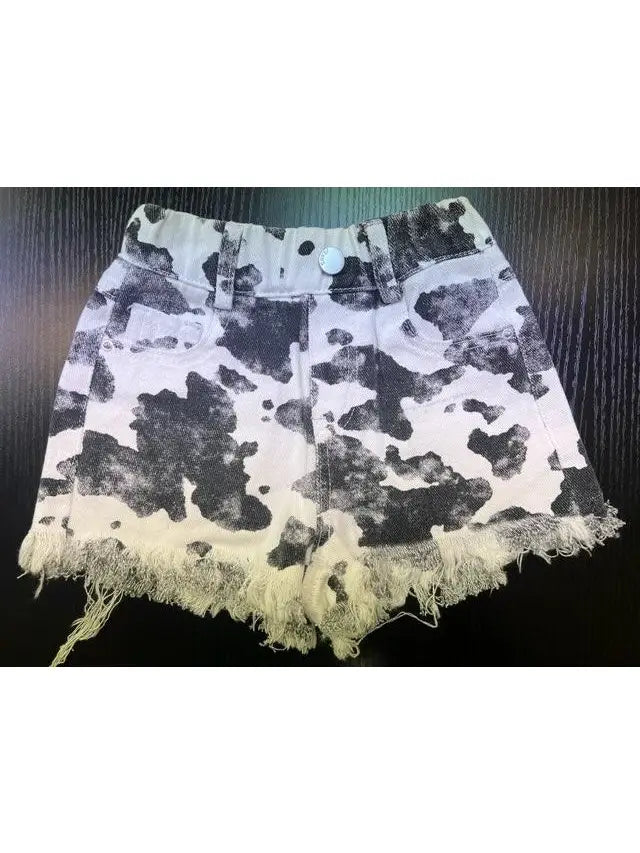ML Kids Cow Print Denim Shorts
